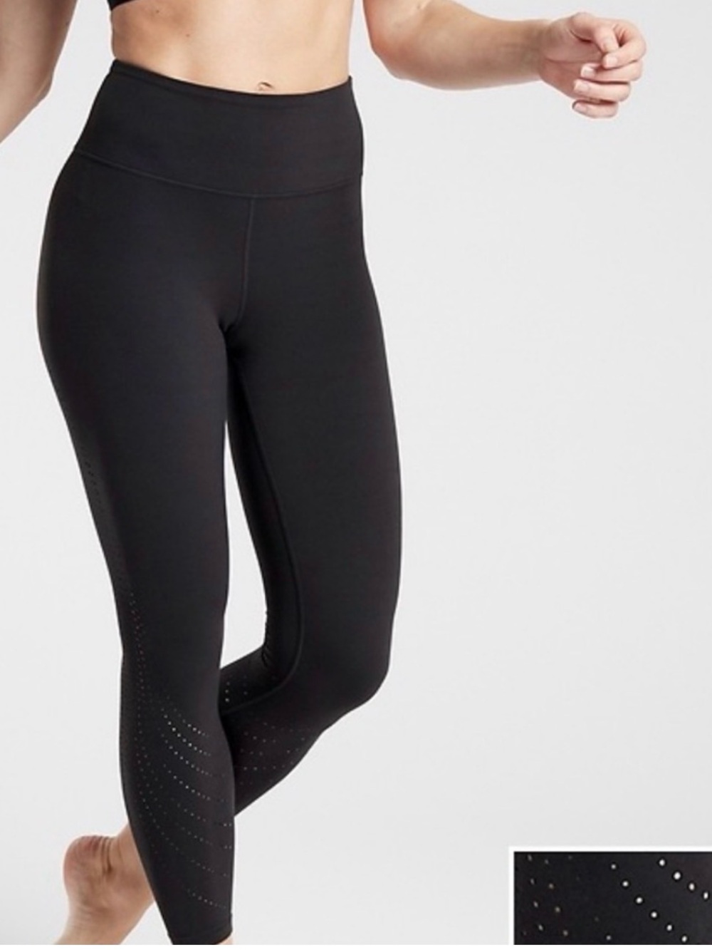 Athleta Black High-Waist Performance Leggings with Perforated Lower Leg